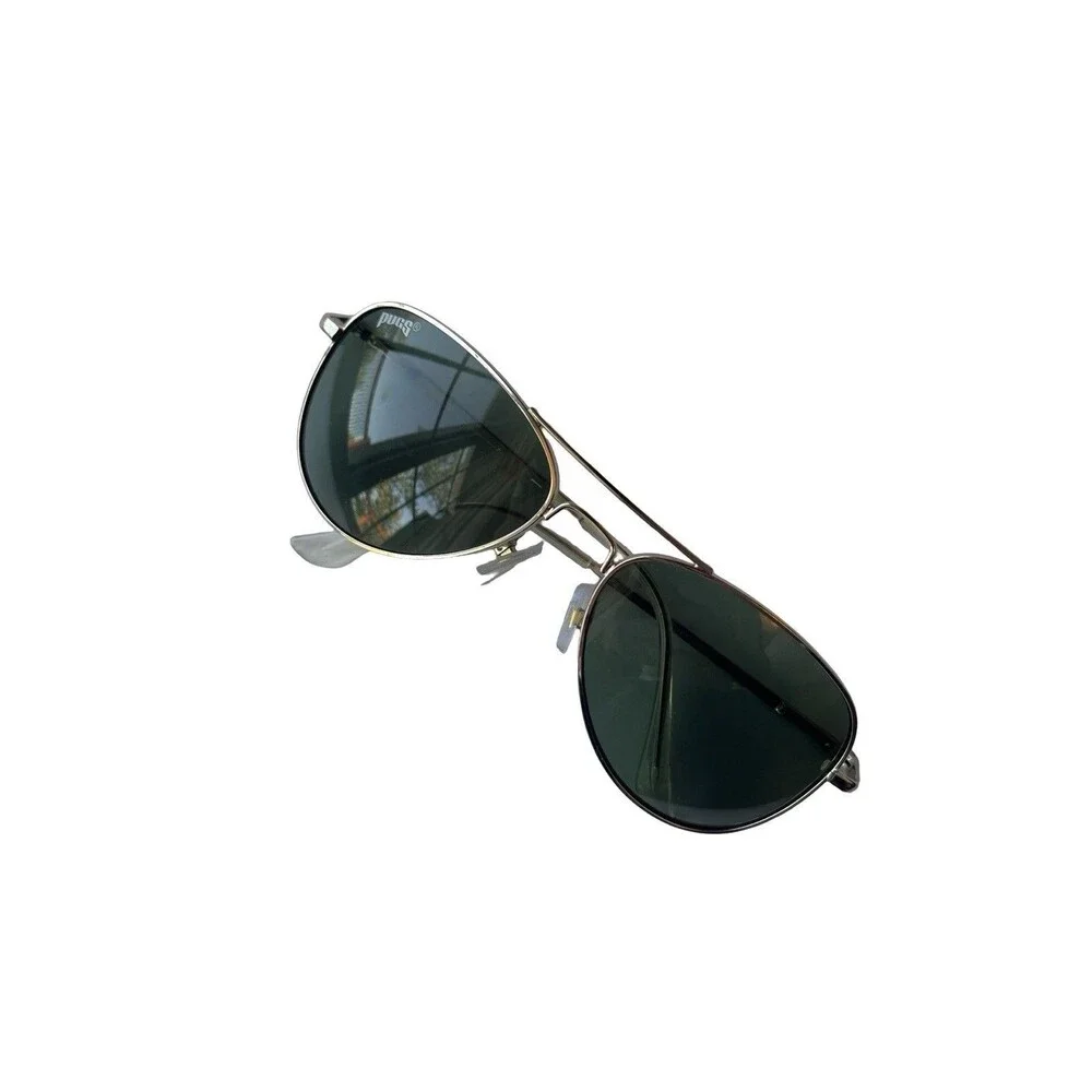 Pugs Aviator Sunglasses Silver Metal Frame Green Lenses Classic Unisex